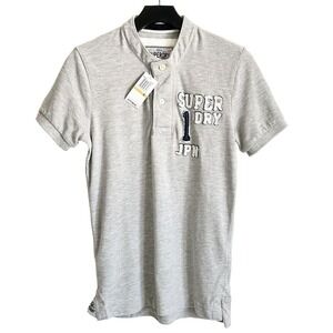 Superdry Men's 1 Japan Gray Crewneck Short Sleeve Polo Shirt Size S NWT $60